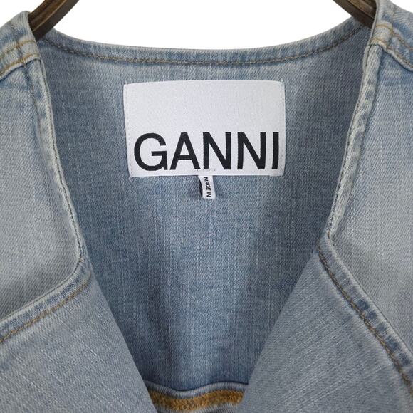GANNI Fitted Denim Blazer Single Breasted Light Wash - Picture 5 of 12